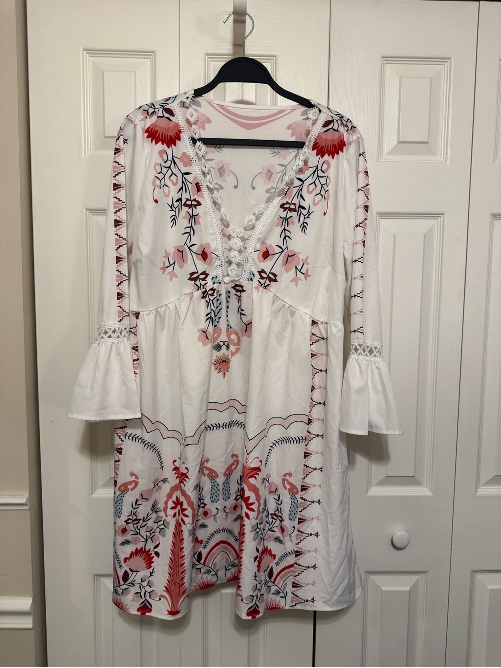 White Floral Embroidered Boho Dress